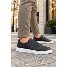 Mevese Etile Bağcıklı Cilt Erkek Günlük Sneaker Ayakkabı - Siyah