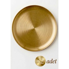 Aşkana Büyük Boy 2’li Gold Metal Sunum Tabağı, 30 Cm, Yuvarlak, Dekoratif Çok Amaçlı Premium Servis Tabağı