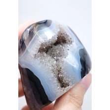 Healcrystal Ametist Akik Serbest Form, Tamamen Cilalanmış Parıldayan Druzy Cep & Bantlı Oniks Akik, 153G