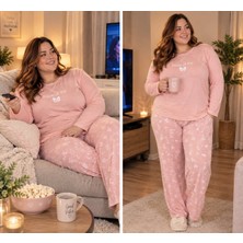 Lila Kadın Battal Beden Toz Pembe Pamuklu Pijama Takımı - Battal Beden Ev Giyimi