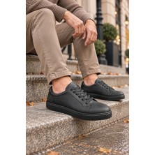Mevese Etile Bağcıklı Cilt Erkek Günlük Sneaker Ayakkabı - Kömür