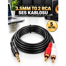 5 Metre 3.5 mm Aux To 2 Rca Stereo Ses Kablosu Telefon Bilgisayar Tv Amfi Hoparlör Uyumlu