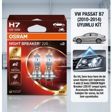 Osram H7 Night Breaker 220 Kısa Uzun Far Ampul Seti Vw Passat B7 2010-2014 Uyumlu (4 Adet / 2 Kutu)