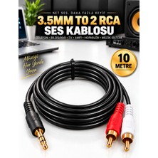 10 Metre Aux To Rca Ses Kablosu 3.5mm Jack Kırmızı Beyaz Stereo Ses Sistemi Kablosu