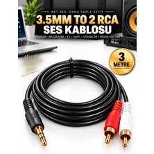 3.5mm To 2 Rca Ses Kablosu 3 Metre Aux Stereo Amfi Hoparlör Bağlantı Kablosu