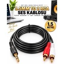 3.5mm To 2 Rca Ses Kablosu 1.5 Metre Aux Stereo Amfi Hoparlör Bağlantı Kablosu