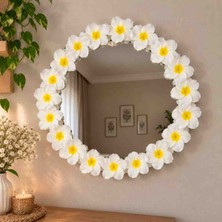 Miray Hediyelik ​el Yapımı Tropikal Frangipani Çiçekli Dekoratif Yuvarlak Duvar Aynası - Romantik Konsol & Makyaj Aynası