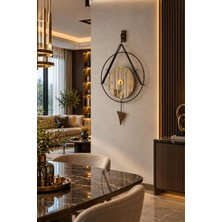 Bablo Meridyen Bronz Klasik Bronz Aynalı Cam 90X50CM Sarkaçlı Metal Duvar Saati Sessiz Mekanizma