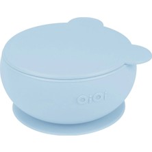 Oioi Suction Bowl With Lid Mineral Blue
