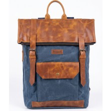 Old Cotton Cargo Cahuilla Hakiki Deri & Mumlu Kanvas Vintage Sırt Çantası – 15.6" Laptop Bölmeli Unisex Kamp, Seyahat ve Günlük Çanta