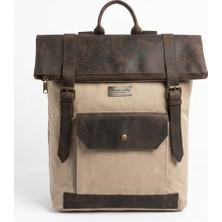Old Cotton Cargo Cahuilla Hakiki Deri & Mumlu Kanvas Vintage Sırt Çantası – 15.6" Laptop Bölmeli Unisex Kamp, Seyahat ve Günlük Çanta