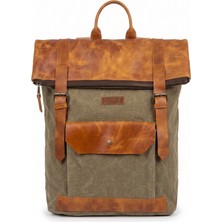Old Cotton Cargo Cahuilla Hakiki Deri & Mumlu Kanvas Vintage Sırt Çantası – 15.6" Laptop Bölmeli Unisex Kamp, Seyahat ve Günlük Çanta