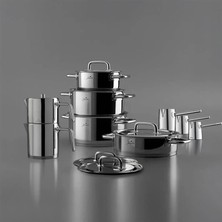 Jumbo Metalix 14-Piece Steel Dowry Set (Metalix 8-Piece Steel Cookware Set - Metalix Full Metal Teapot - Set Of 3 Turkish Coffee Pots)