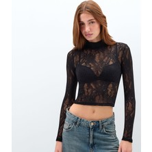 Intimissimi Long Sleeve Stretch Lace Crop Top