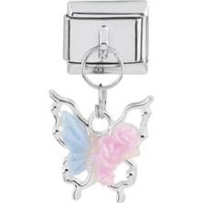 Costurera GÜMÜŞ MAVİ PEMBE KELEBEK ÇELİK CHARM