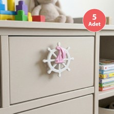 Eym 5 Adet Çocuk Odası Mobilya Kulp Düğme Gemici Dümeni Pembe