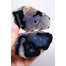 Healcrystal Ametist Agat Çifti, Mürekkep Mavisi Kale Bandı Ile, Dumanlı Indigo Çekirdek ve Ametist Kenar, 228G