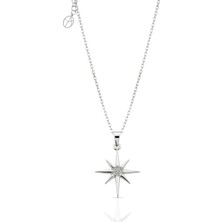 Oya Silver Zirkon Taşlı Ince Kutup Yıldızı Gümüş Kolye 2.7x1.6 cm [OYOT444]