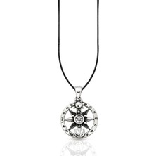 Oya Silver Çapa Detaylı Iri Gümüş Pusula Madalyon Kolye 3.2x2.2 cm [OYOT451]