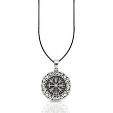 Oya Silver Viking Pusulası Vegvisir Gümüş Madalyon Kolye 4.1x3 cm [OYOT454]