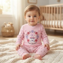 Erca Home Tekstil Ürünleri %100 Pamuklu Interlok Geyik Baskılı Pijama Takım 12 Ay,2y,3y Kız