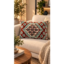 Saye Ikat Ipek Kadife Yastık Kılıfı 60 x 40 Kırmızı Mavi Desenli