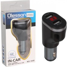 Efnaz Style Olesson 1648 12-24V Çift USB Girişli 5V-2.4A Dijital Voltaj Ekranlı Araç Çakmaklık Şarj Aleti