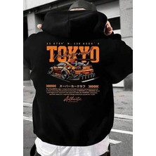 Nigrum Pardus Nıgrum Pardus Büyük Beden Tokyo Sırt Baskılı Kapüşonlu 3 Iplik %100 Pamuk Oversize Cepsiz Erkek Sweatshırt