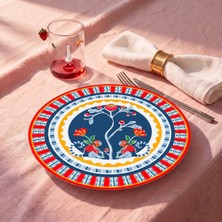 Baci Milano Dolce Farniente Red Blue Flower Branch Pattern Enamel Charger Plate Ø 33 cm