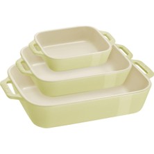 Staub Ceramic 3 Piece Rectangular Baking Dish Set, Lime Green