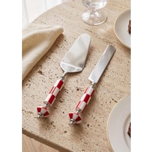 The Mia Gingham Cake Serving Set Red White 2 Pieces