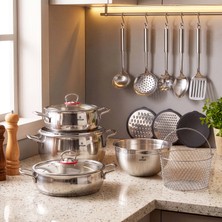 Emsan Mix-Cook-Store 18 Piece Steel Cookware Set With Mixing Bowl And Serving Utensils