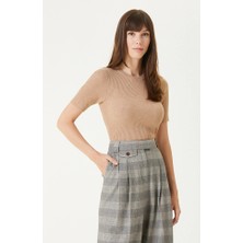 Network Beige Melange Short Sleeve Basic Knit Sweater