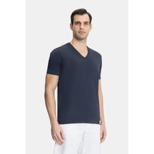 Vakko By Danıele Fıesolı Navy V-Neck Short Sleeve T-Shirt