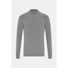 Vakko Grey Melange Mock Neck Knit Sweater