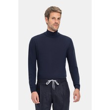 Vakko By Danıele Fıesolı Navy Mock Neck Knit Sweater