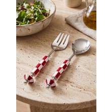 The Mia Gingham Salad Serving Set Red White 2 Pieces