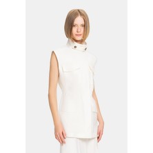Vakko By Lorena Antonıazzı Ecru Stand Collar Vest