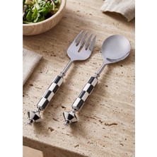 The Mia Gingham Salad Serving Set Black White 2 Pieces