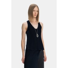 Vakko By Forte Forte Dark Navy Sleeveless Blouse