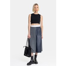 Vakko By Beatrıce B Grey-Navy Pleated Skirt
