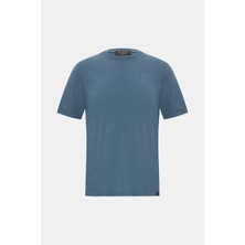 Vakko By Gran Sasso Petrol Blue Round Neck Short Sleeve T-Shirt