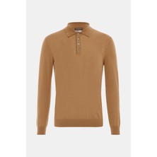 Vakko By Danıele Fıesolı Camel Polo Collar Knit Sweater