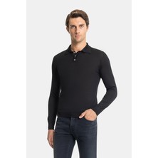 Vakko By Danıele Fıesolı Polo Collar Button Placket Long Sleeve Wool Silk Knitwear