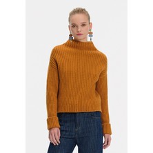 Vakko By Gran Sasso Orange Mock Neck Knit Sweater