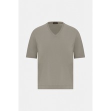 Vakko By Danıele Fıesolı Mink V-Neck Short Sleeve T-Shirt