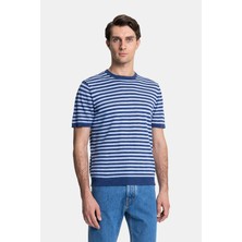 Vakko By Danıele Fıesolı Blue Round Neck Short Sleeve T-Shirt