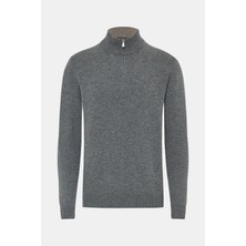 Vakko By Gran Sasso Zip-Up Stand Collar Wool Cashmere Sweater