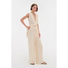 Vakko By Gentry Portofıno Cream Striped Loose Trousers