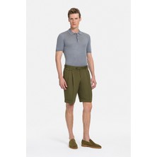Vakko By PT01 Dark Green Cotton/linen Bermuda Shorts